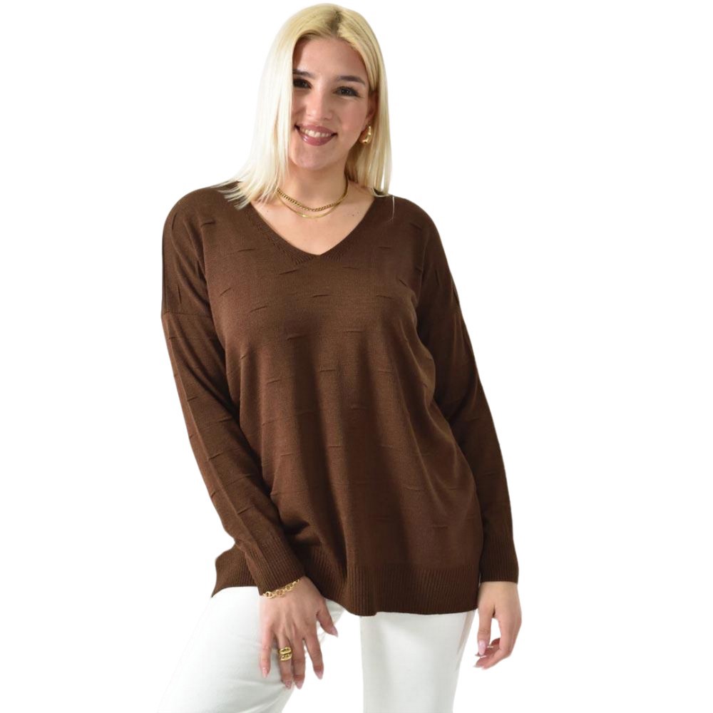 Πλεκτή μπλούζα oversized με 3d σχέδιο Καφέ 26236