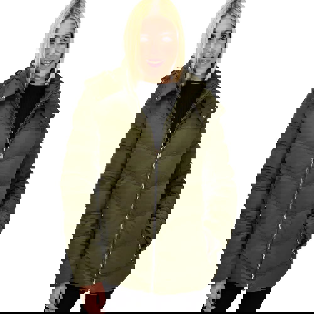 Γυναικείο μπουφάν με μεταλλικό φερμουάρ Χακί 22310