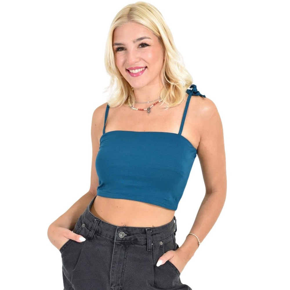Crop Top με Λεπτές Τιράντες Πετρόλ 26992