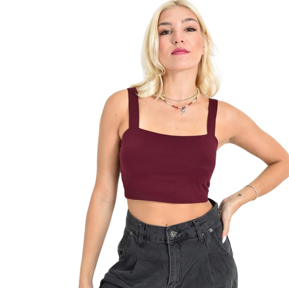 Crop Top με Φαρδιές Τιράντες Μπορντώ 26994