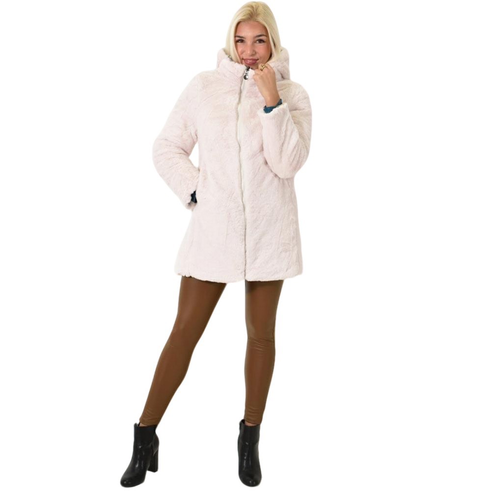 Μπουφάν διπλής όψης με κουκούλα Εκρού 26143