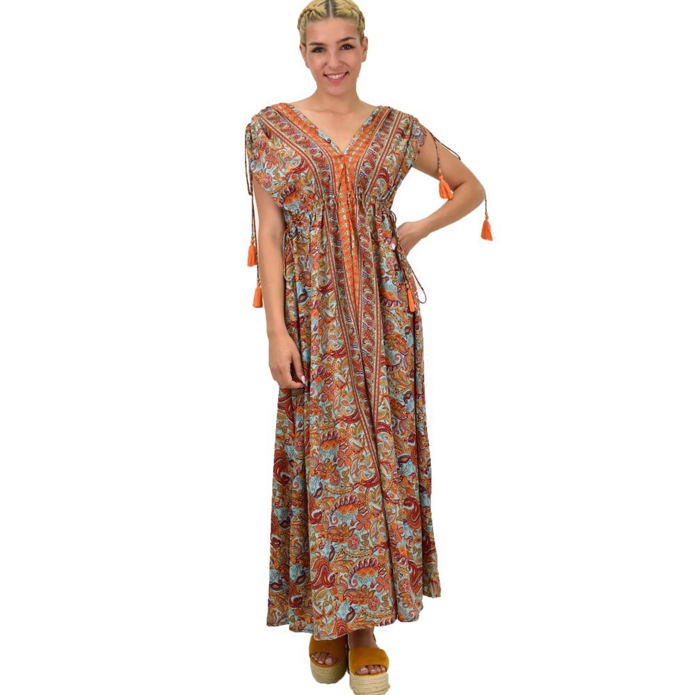 Γυναικείο μεταξωτό boho φόρεμα με κρόσια Μπλε 21195