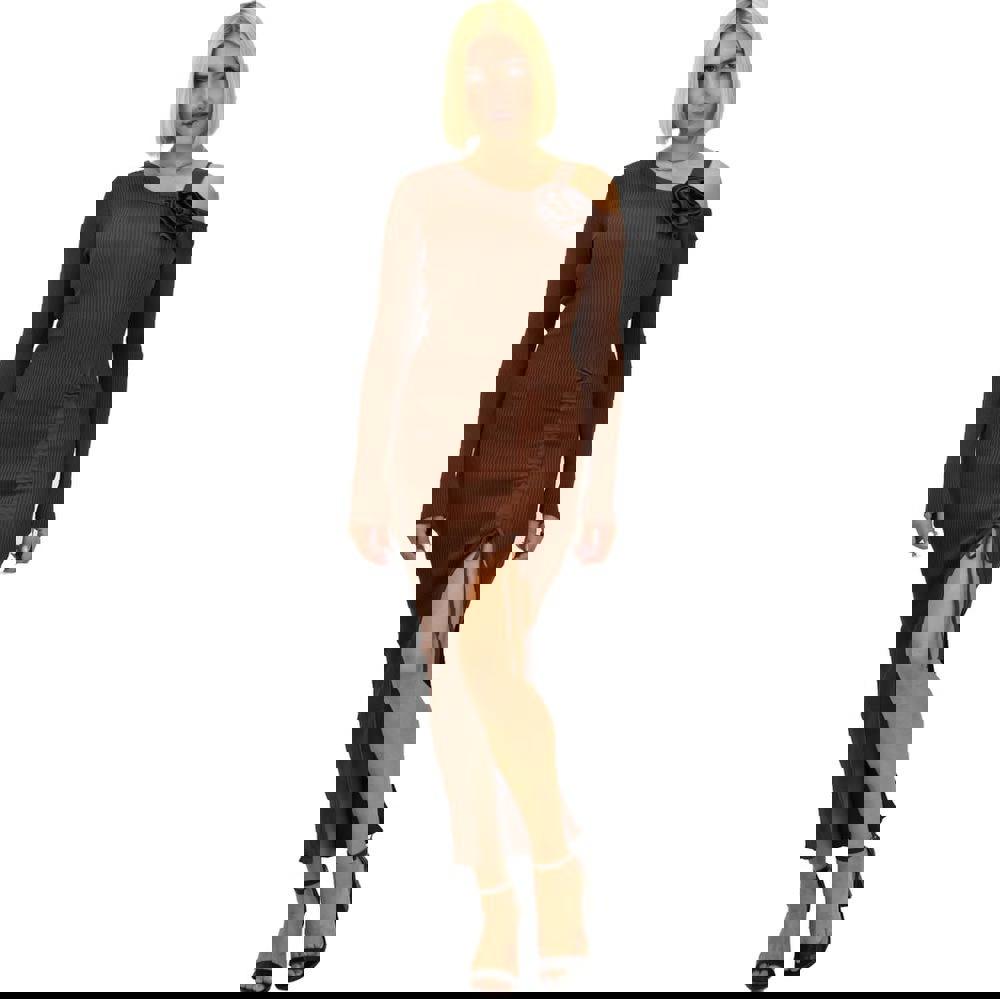 Γυναικείο εφαρμοστό φόρεμα με σούρα Καφέ 21855