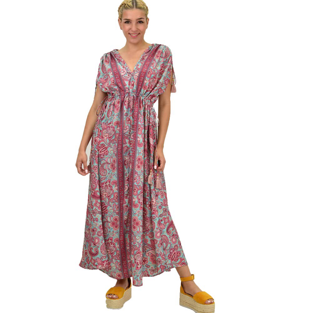 Γυναικείο μεταξωτό boho φόρεμα με κρόσια Μπλε 21194