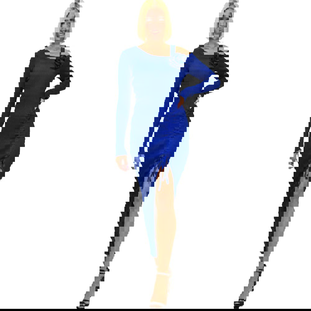 Γυναικείο εφαρμοστό φόρεμα με σούρα Μπλε Ρουά 21857