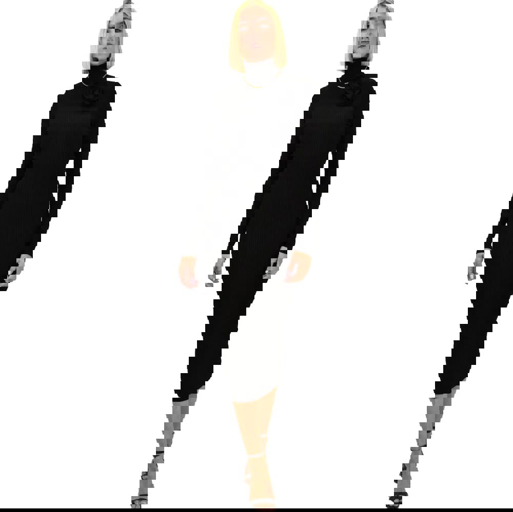 Γυναικείο φόρεμα midi εφαρμοστό Μαύρο 21852