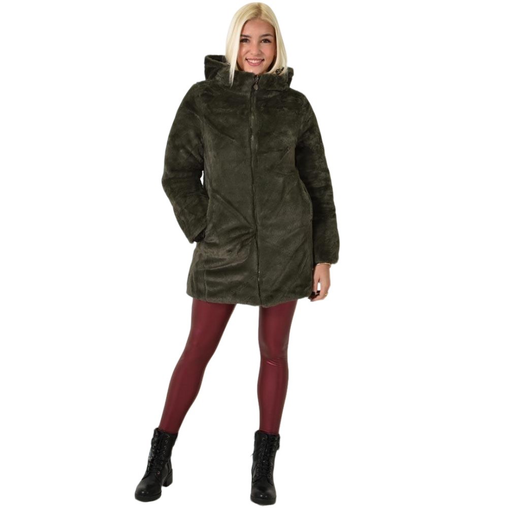 Μπουφάν διπλής όψης με κουκούλα Λαδί 26142