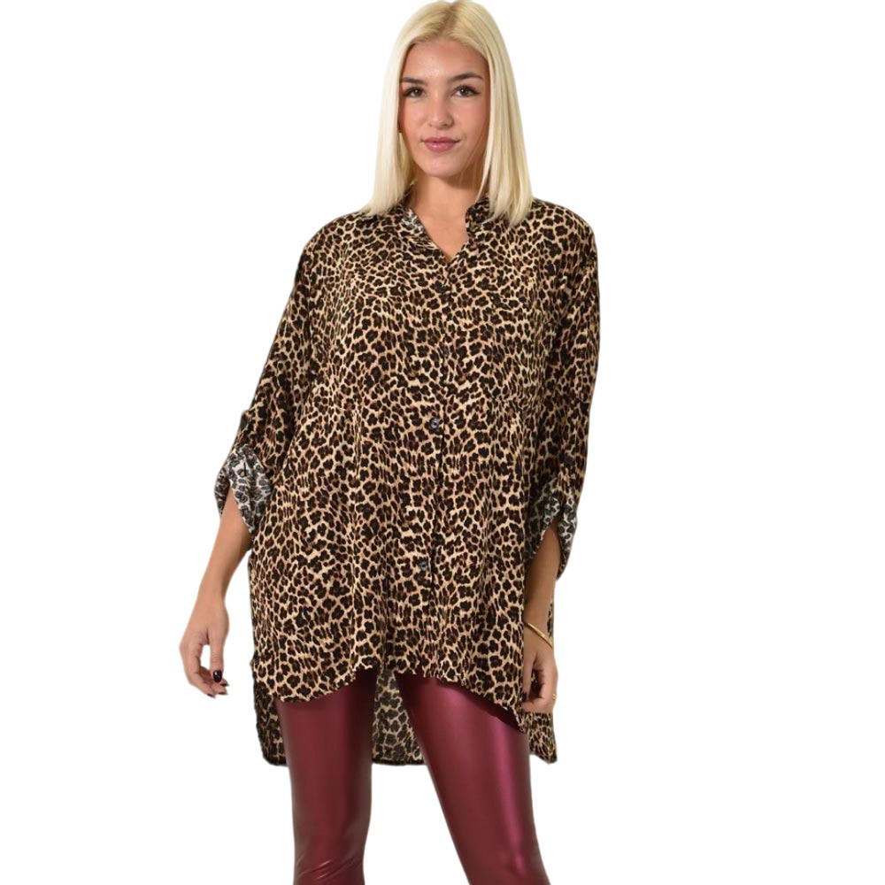 Λεοπάρ πουκάμισο με τριών τετάρτων μανίκια Animal Print 26078