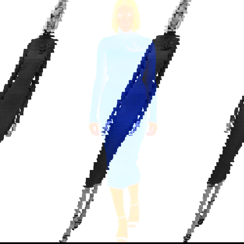 Γυναικείο φόρεμα midi εφαρμοστό Μπλε Ρουά 21850