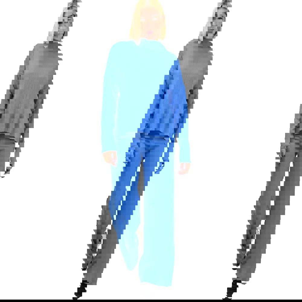 Γυναικείο πλεκτό σετ τελείωμα καμπάνα Μπλε 13011