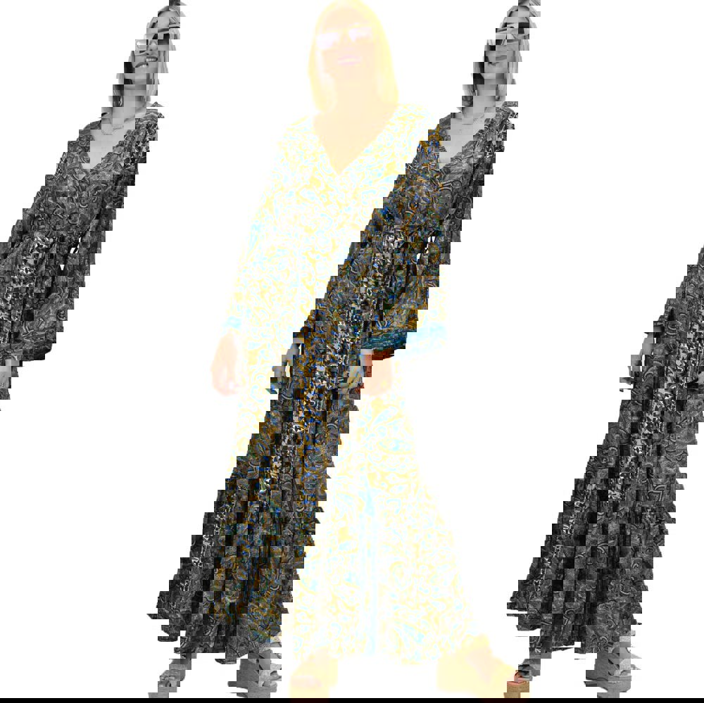 Potre OR Γυναικείο μεταξωτό boho φόρεμα με ζώνη Μπεζ 20473