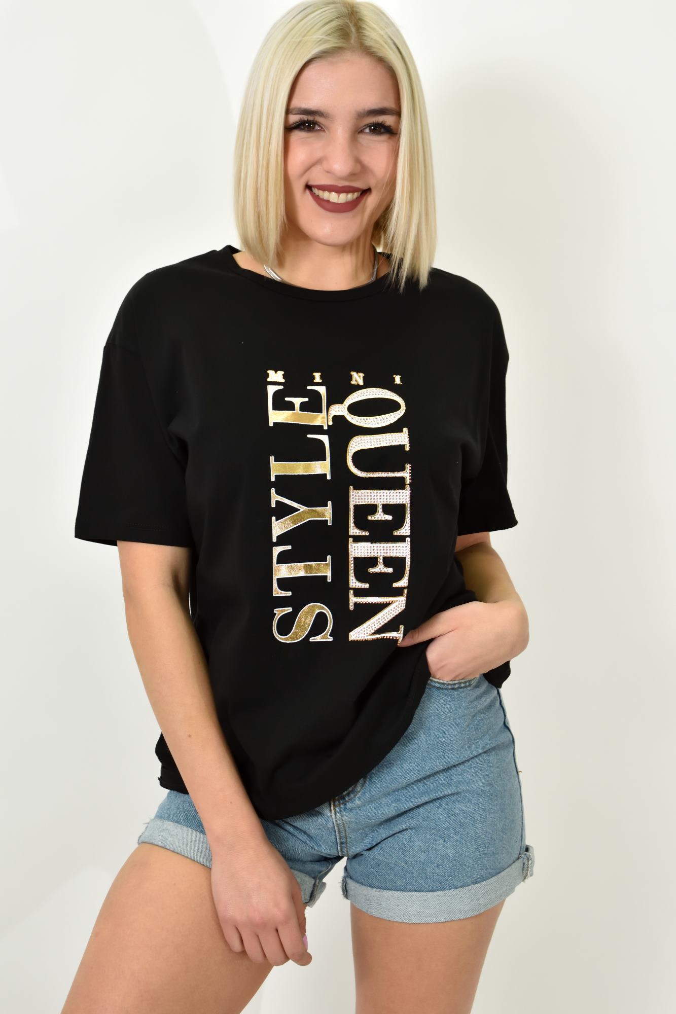Γυναικείο T-shirt με σχέδιο STYLE QUEEN Μαύρο 23164