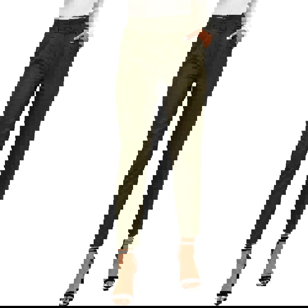 Παντελόνι με πιέτες και ζώνη Χακί 17628