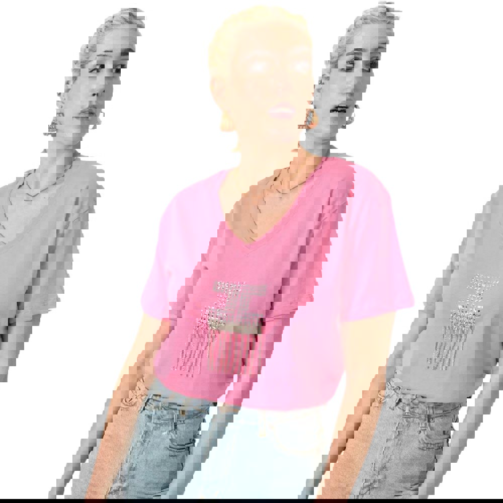 T-shirt με στρας Ροζ 24152