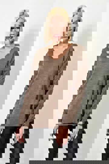  - Πούρο γυναικεία πλεκτή μπλούζα oversized, με V λαιμόκοψη. Καθημερινό look