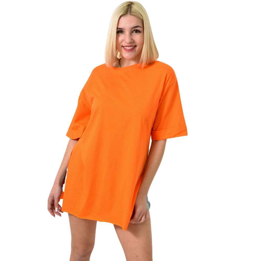 Τ-shirt μονόχρωμο oversized Πορτοκαλί 23564
