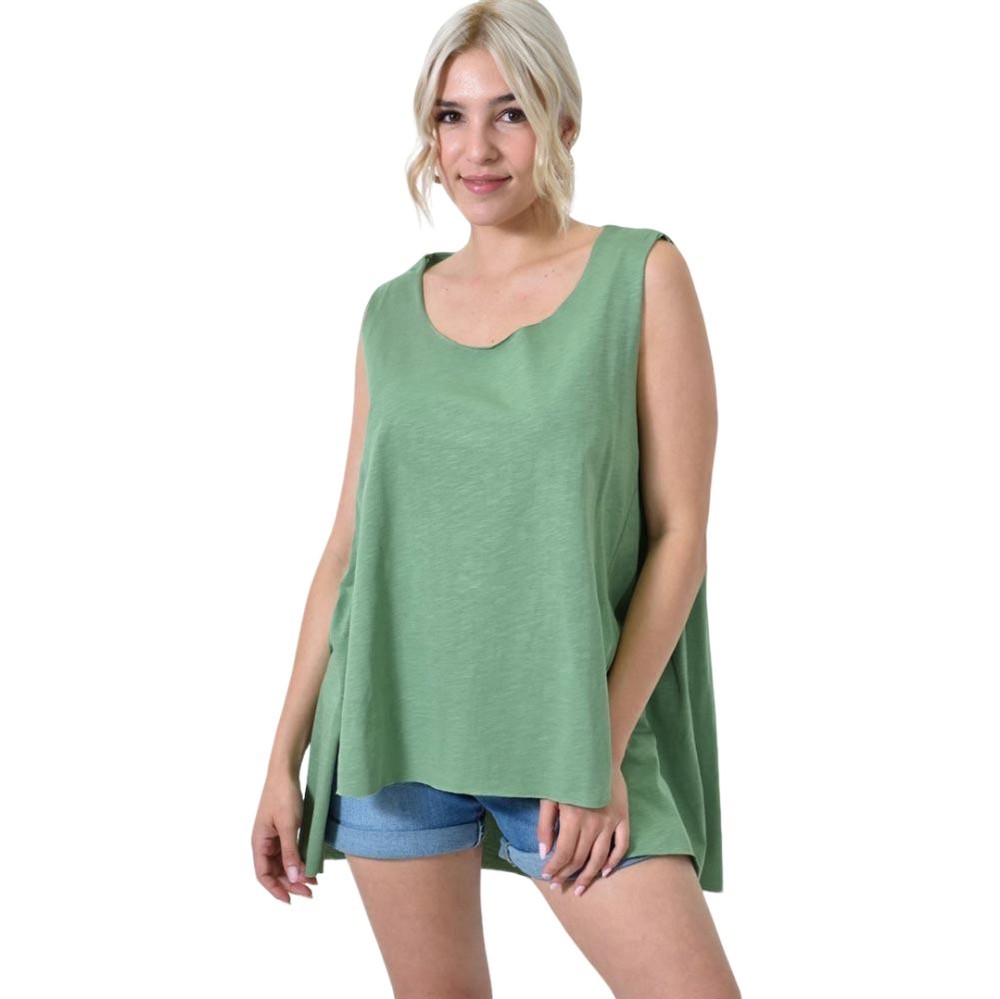 Αμάνικο Μπλουζάκι με Πλαϊνά Σκισίματα Φυστικί 24566