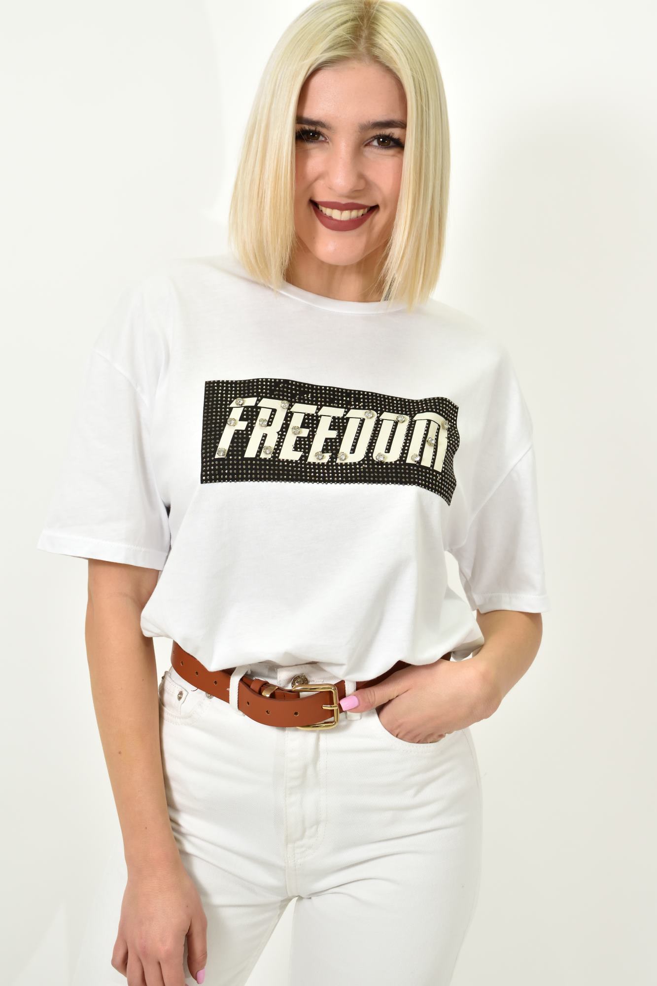 Γυναικείο T-shirt με σχέδιο Freedom Λευκό 23141