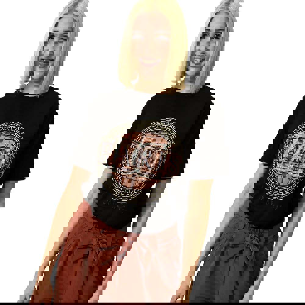 Potre OR Γυναικείο T-shirt με σχέδιο και στρας PARIS Μαύρο 23189