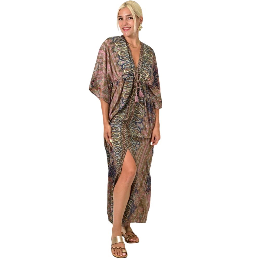 Εντυπωσιακό μακρύ φόρεμα με μοτίβο πέισλεϊ Μπλε Σκούρο 25451