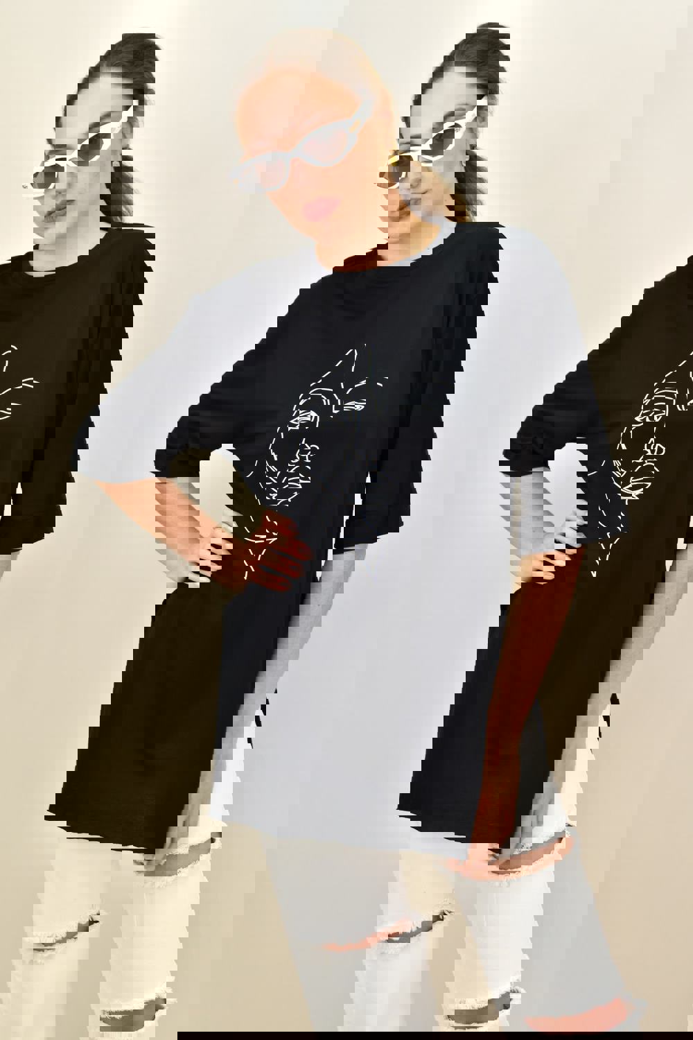 Γυναικείο T-shirt με τύπωμα πρόσωπο Μαύρο 15280 φωτογραφία