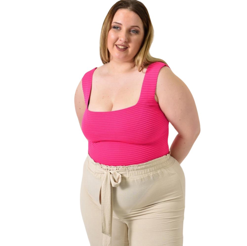 Γυναικείο Plus Size τοπ αμάνικο με ανάγλυφο σχέδιο Φούξια 24377