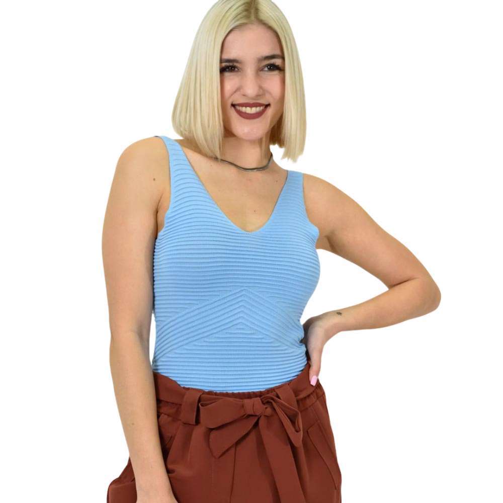 Γυναικείο πλεκτό τοπ με ανάγλυφο σχέδιο Γαλάζιο 23216