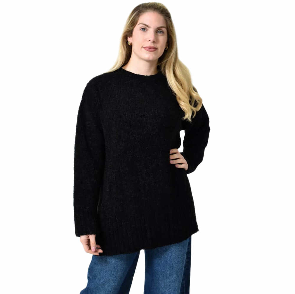 Oversized Πλεκτή Μπλούζα με Στρογγυλή Λαιμόκοψη & Ριμπ Λεπτομέρειες Μαύρο 27303