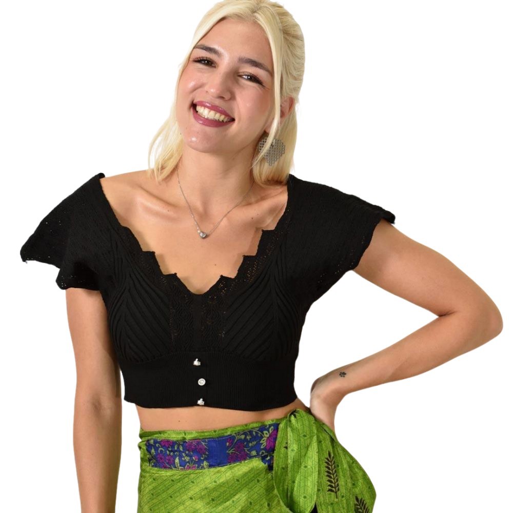 Πλεκτό τοπ με στρας Μαύρο 23793