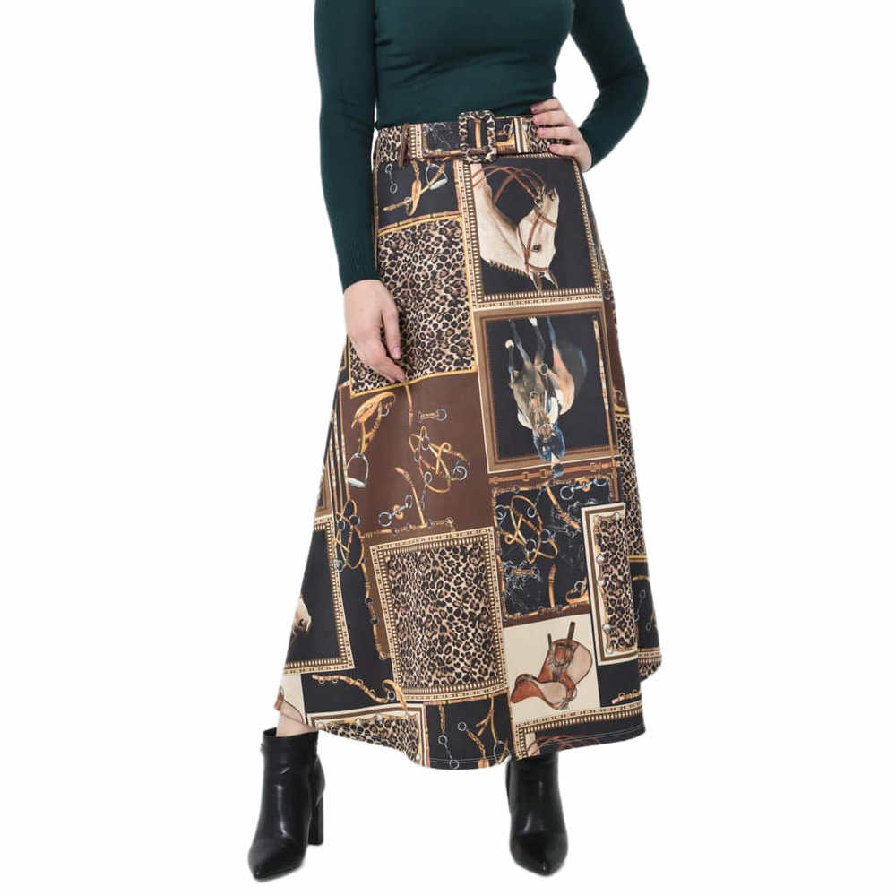 Potre OR Ψηλόμεση Midi Φούστα Εβαζέ με Ασορτί Ζώνη Μαύρο 27252