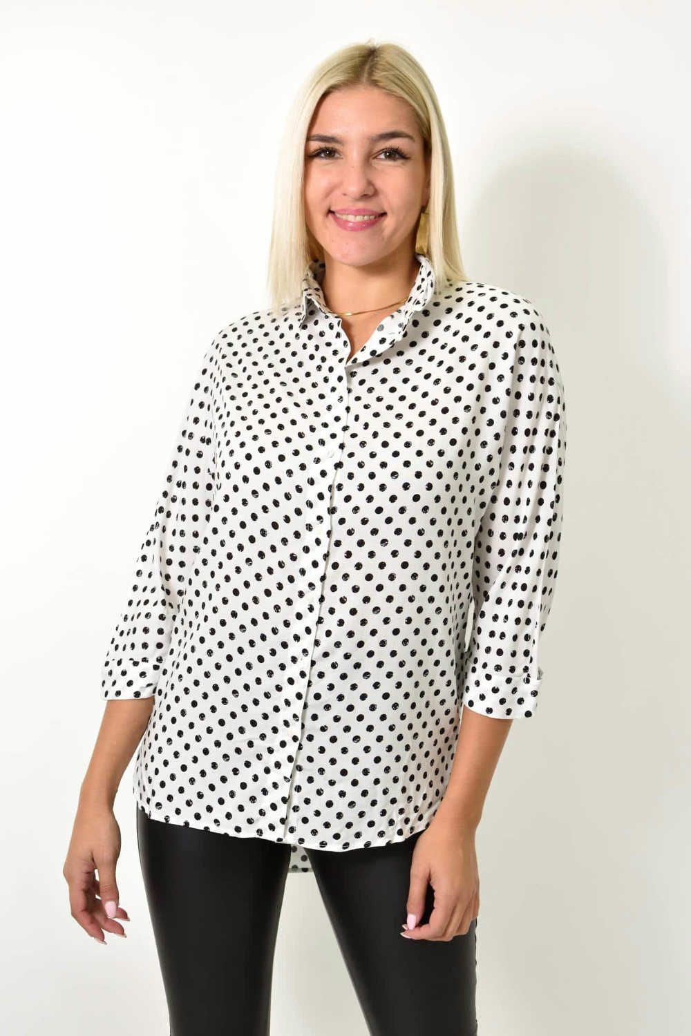 Ασσύμετρο πουκάμισο πουά Λευκό 25905 φωτογραφία