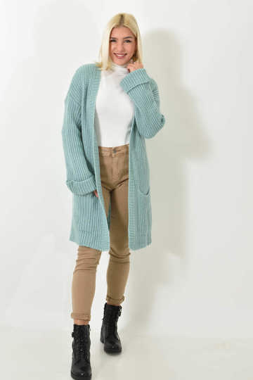  - Γυναικεία ζακέτα πλεκτή με τσέπες φυστικί