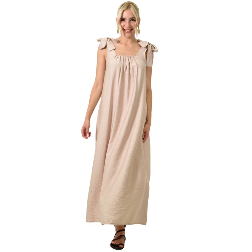 Μακρύ φόρεμα με λεπτομέρειες δεσίματος Μπεζ 24732