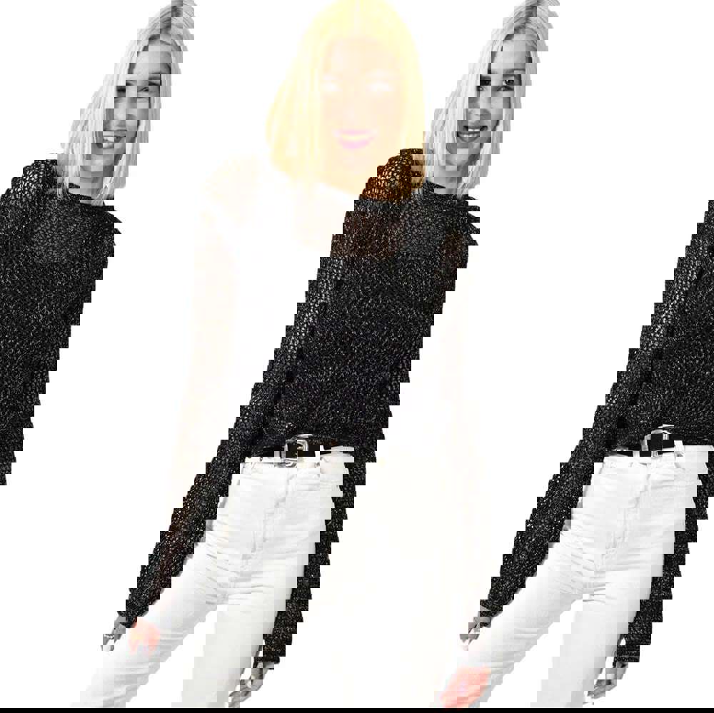 Μπλούζα με διάτρητο σχέδιο και ασημοκλωστή Μαύρο 23452