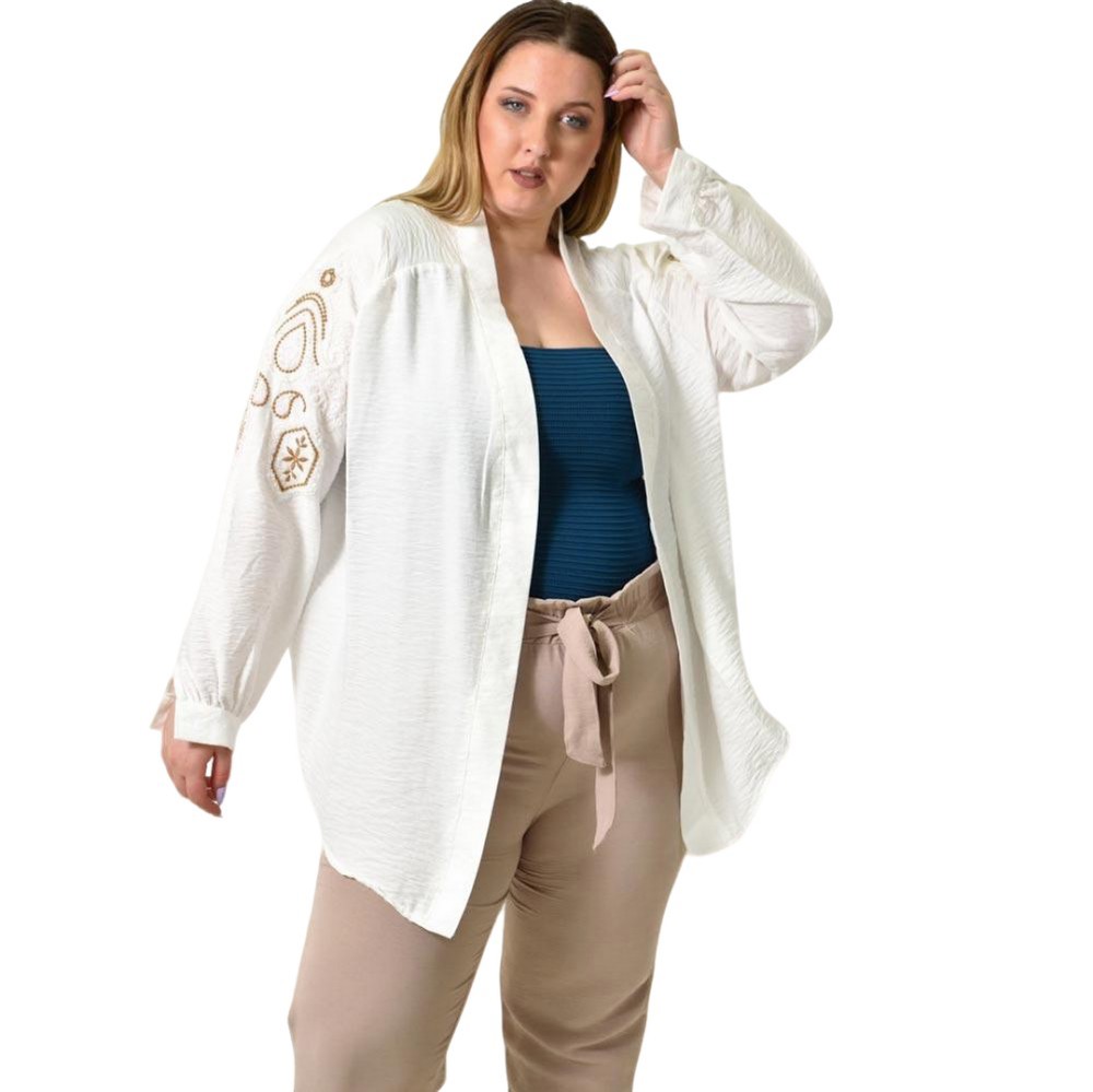 Γυναικείο πανωφόρι με πούλιες και σχέδιο Λευκό 24449