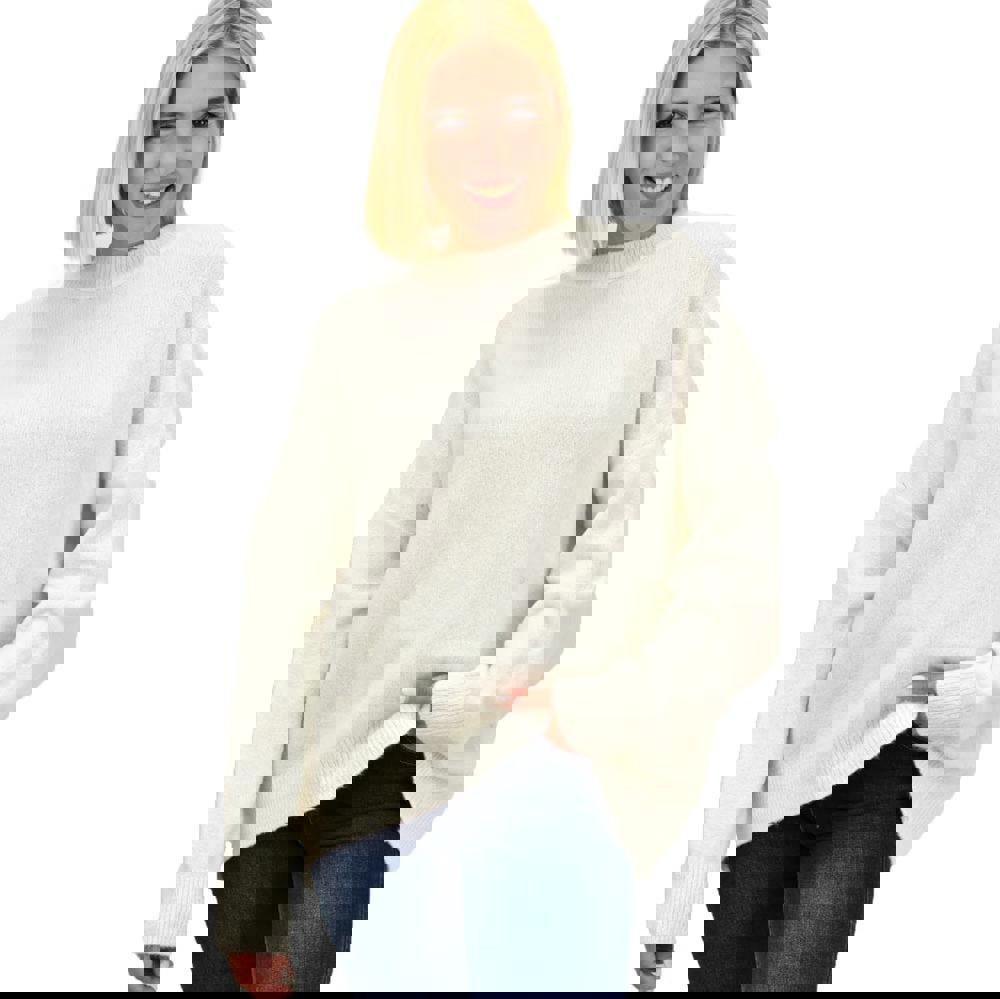 Πλεκτό πουλόβερ oversized Εκρού 17934