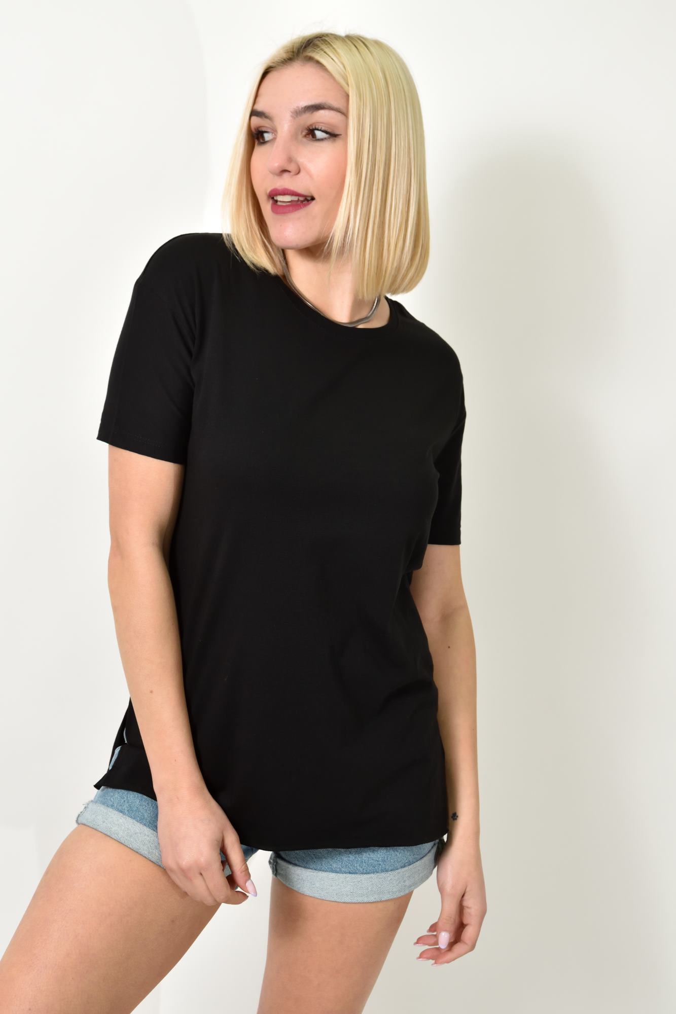 T-shirt μονόχρωμο oversized Μαύρο 23556