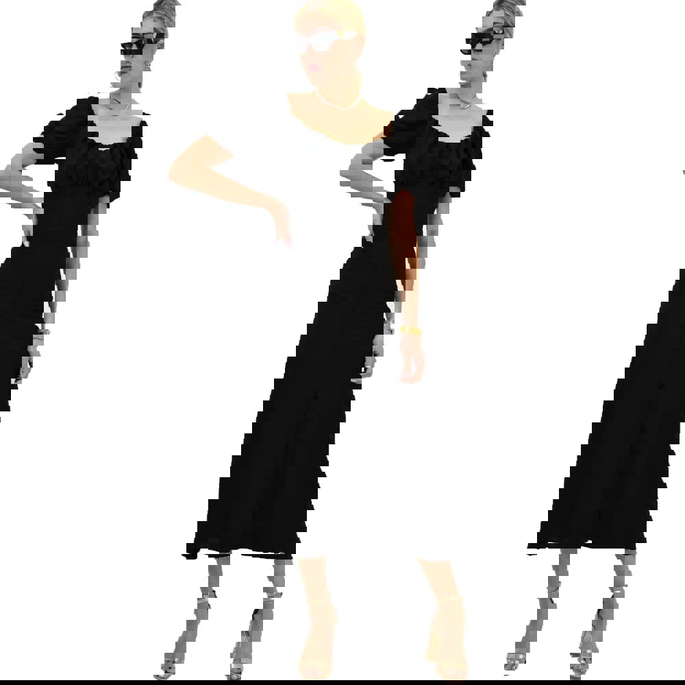 Γυναικείο φόρεμα με διακοσμητικά κουμπιά Μαύρο 9887