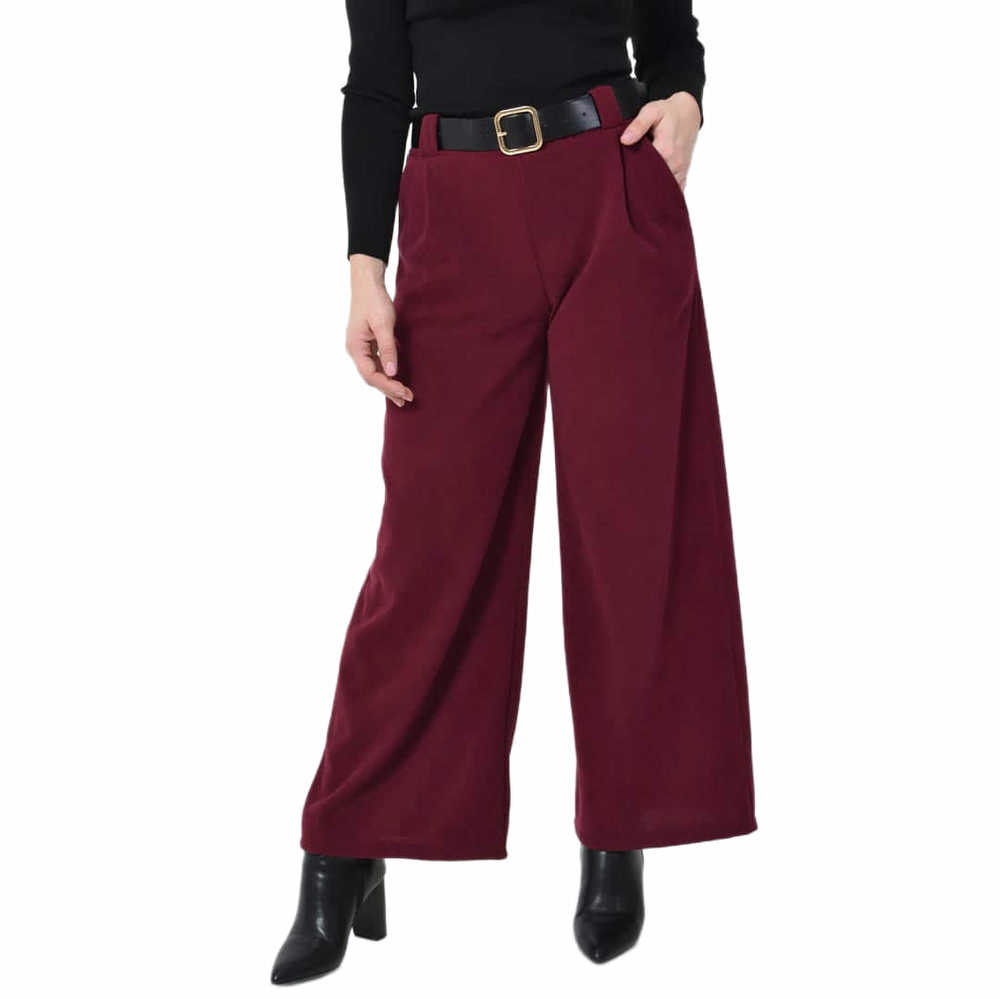 Ψηλόμεση Παντελόνα με Τσέπες, Λάστιχο & Ζώνη Δερματίνη σε ίσια γραμμή Μπορντώ 27236