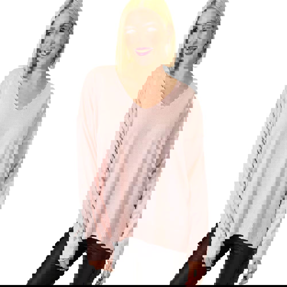 Γυναικεία πλεκτή μπλούζα μονόχρωμη Ροζ 22877