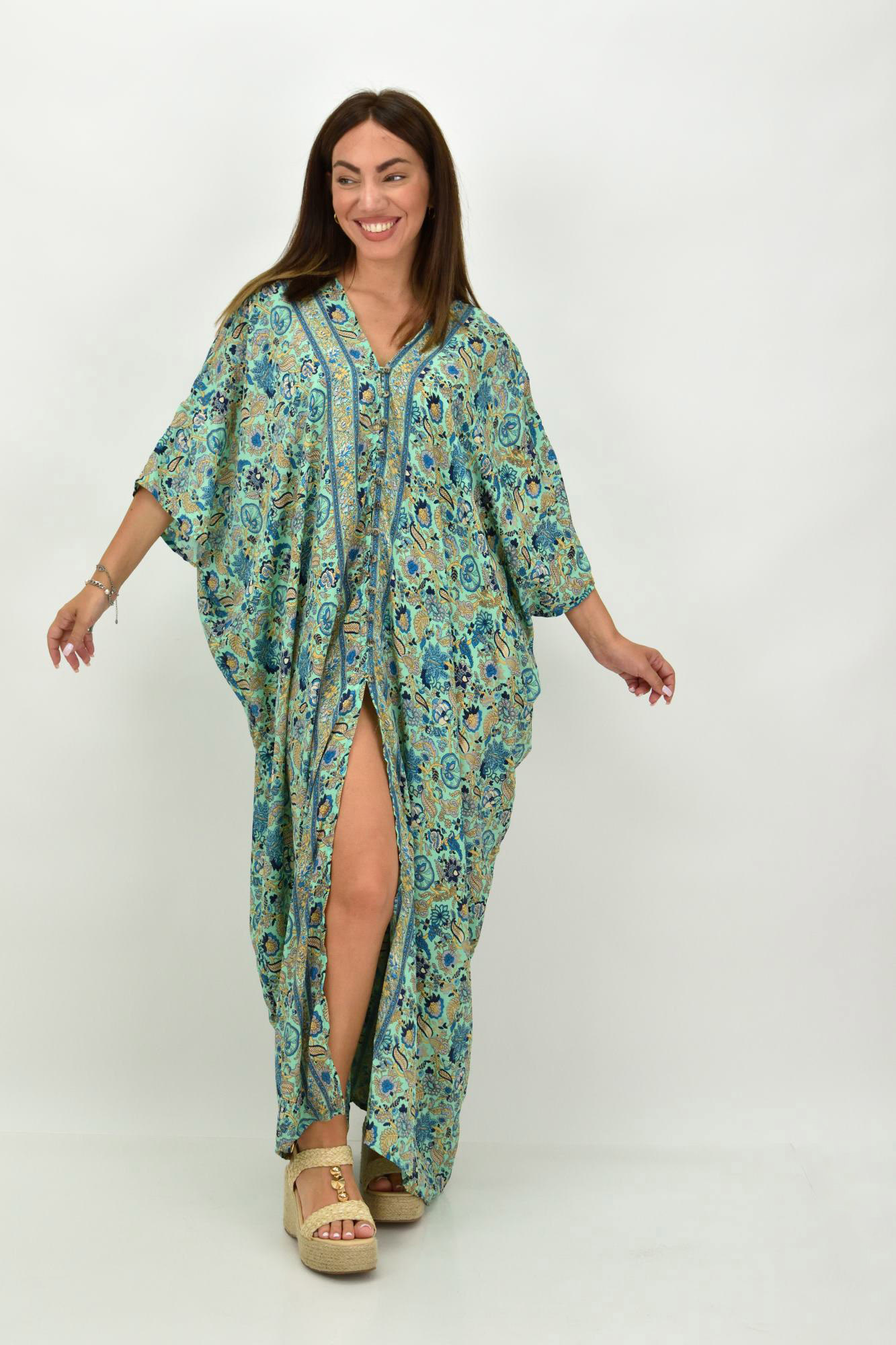 Γυναικείο μεταξωτό boho plus size Φυστικί 21652
