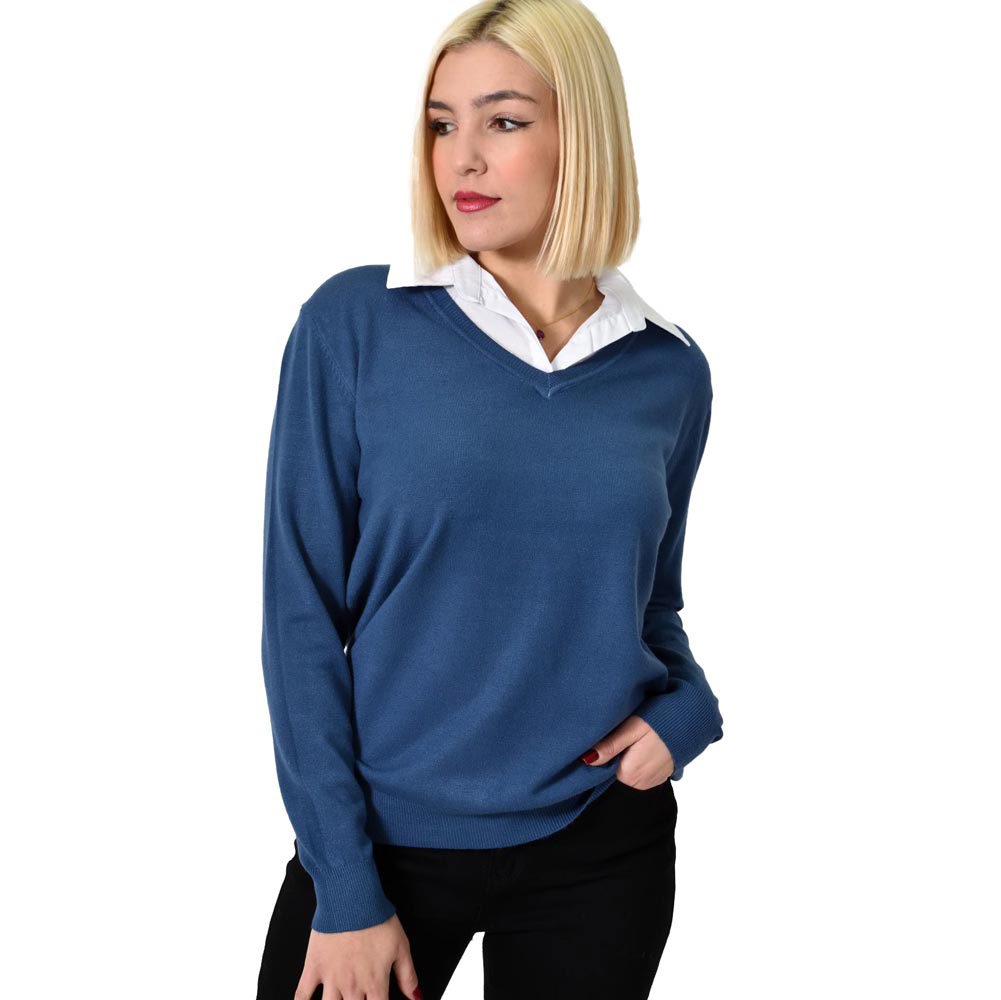 Γυναικεία oversized μπλούζα με γιακά Μπλε 22900