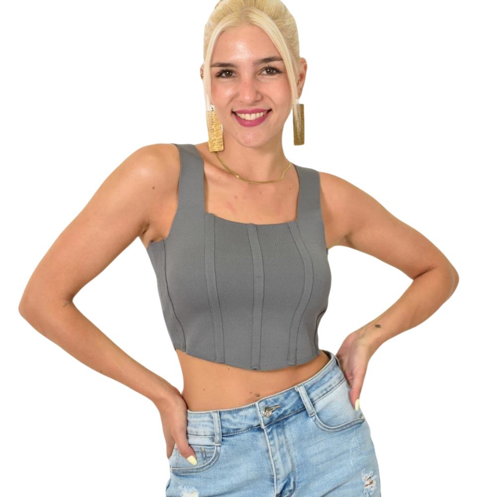 Crop top πλεκτό τύπου κορσές Ανθρακί 25202