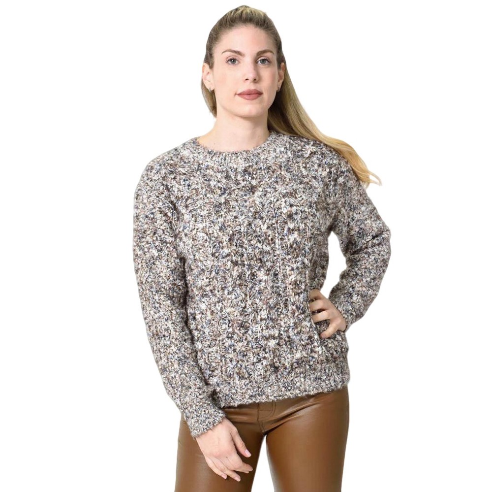 Πλεκτή αφράτη πουλόβερ με πολύχρωμες νηματιές Γκρι 27201