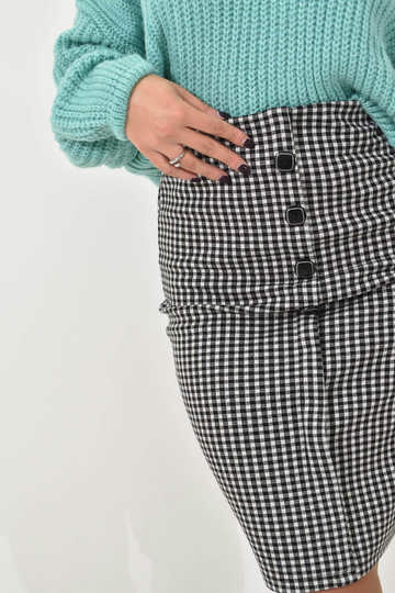  - κοντή καρό φούστα με κουμπιά λευκό με μαύρο