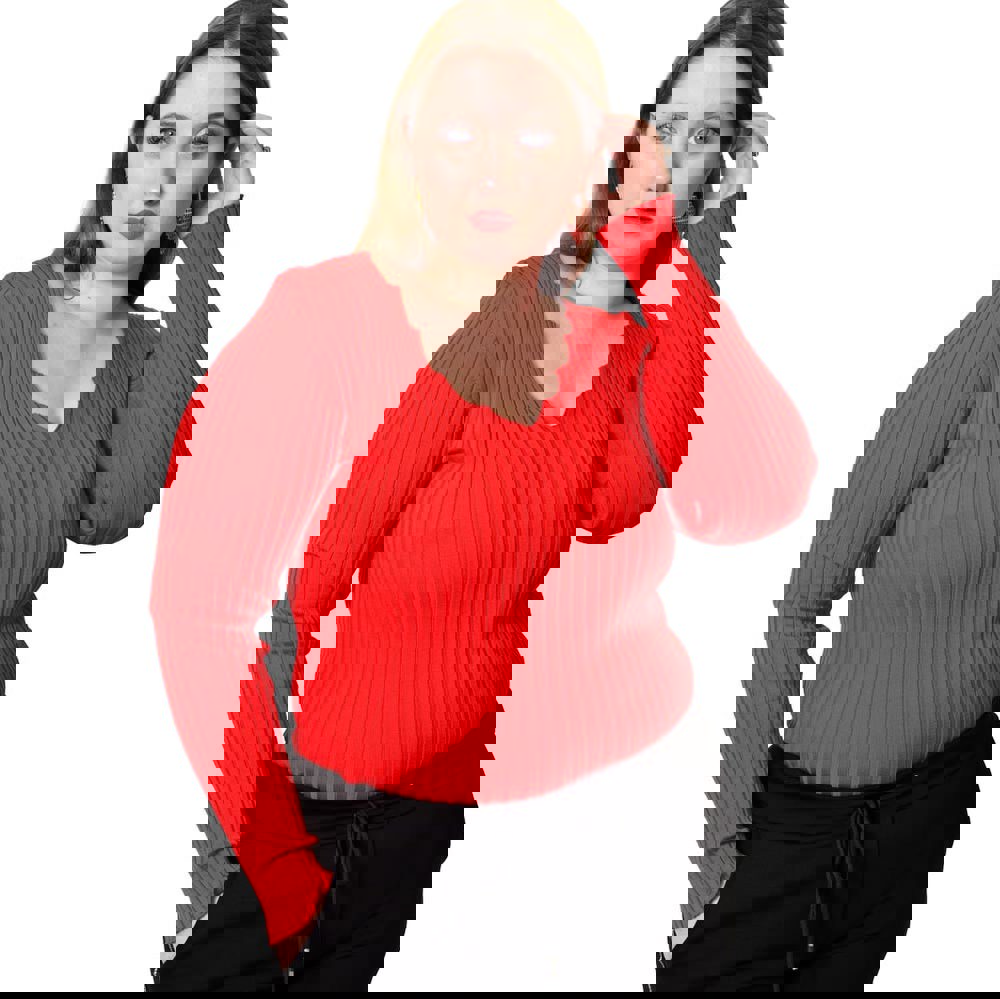 Γυναικείο Plus τοπ ριπ με V λαιμόκομψη Κόκκινο 21875