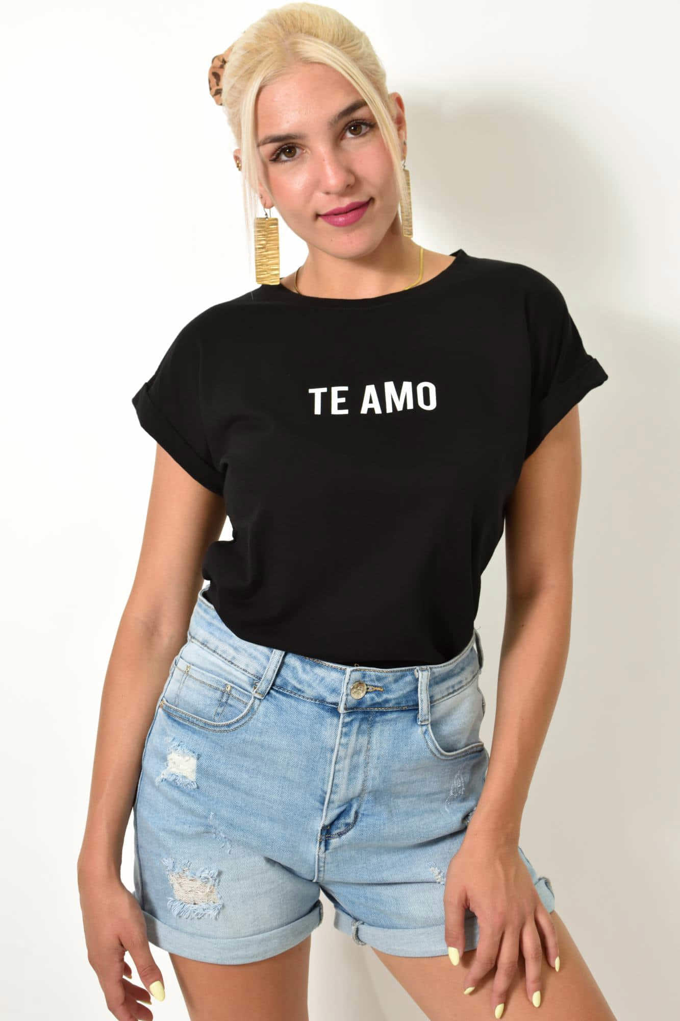 T-shirt με τύπωμα TE AMO Μαύρο 25598