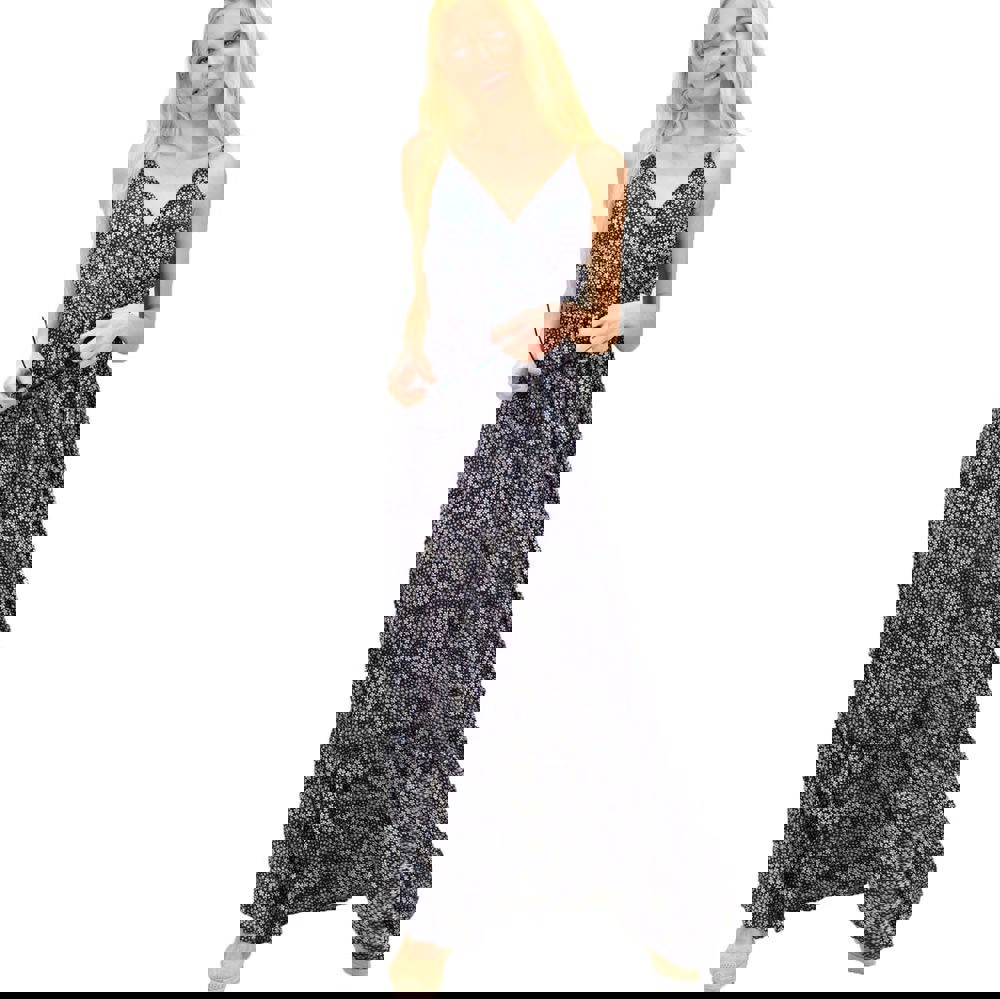 Γυναικείο φλοράλ φόρεμα με ζώνη Μπλε Σκούρο 14610