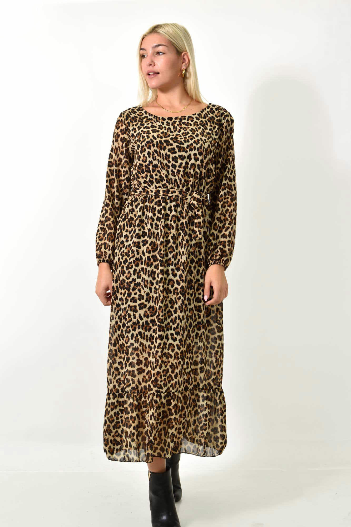 Μάξι φόρεμα με μοτίβο και βολάν Animal Print 25954