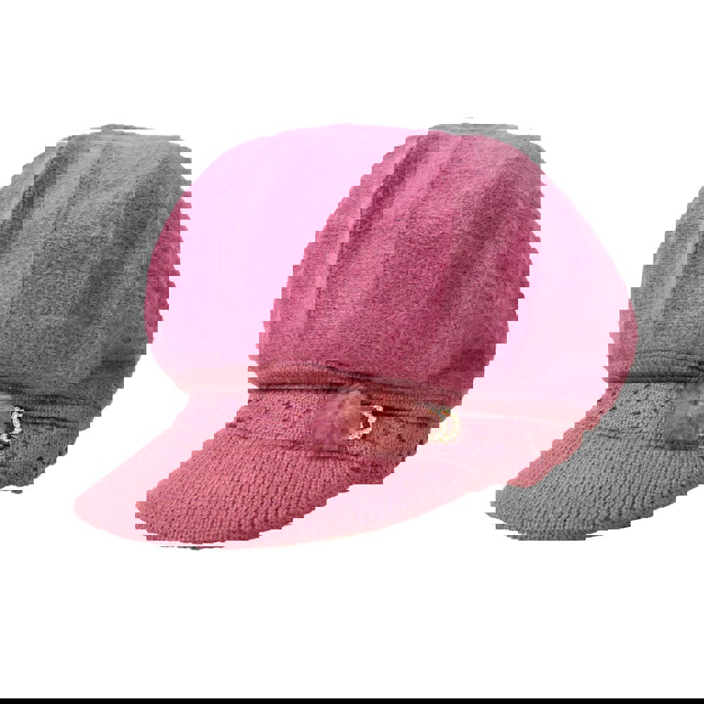 Potre OR Γυναικείο πλεκτό καπέλο με γείσο και φουντάκι Σάπιο μήλο 22735